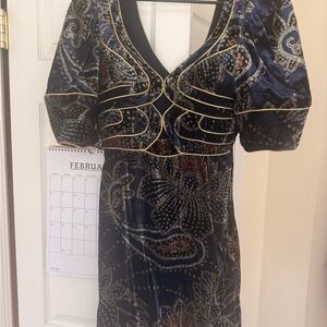 FARM Rio Navy and Gold Mini Dress